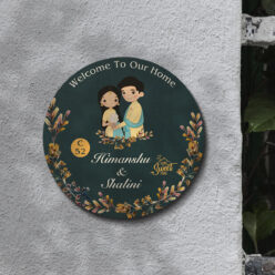 Couple Theme Circle Wooden Nameplate | Personalized | 12x12 inches