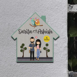 Couple Theme Wooden Name Plate | Personalized | 12x12 inches