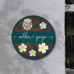 Spring Floral and Lord Ganesha Wooden 3D Nameplate | Personalised