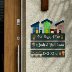 Our Happy Place Wooden Nameplate